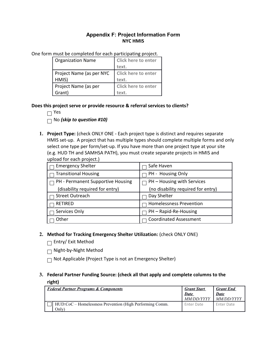 Appendix F: Project Information Form