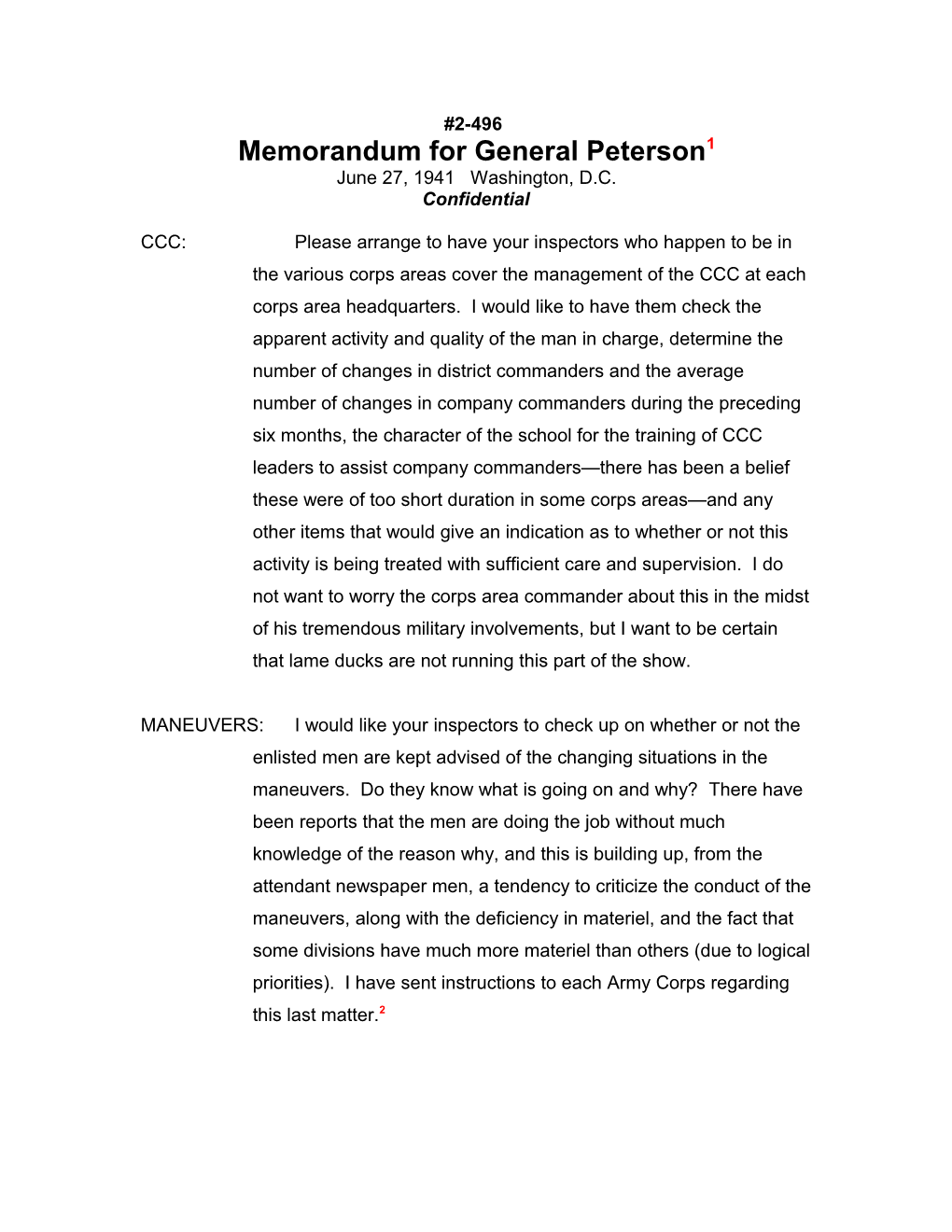 Memorandum for General Peterson1