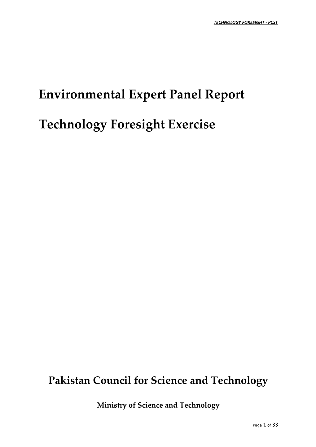Environmental Expert Panel Report