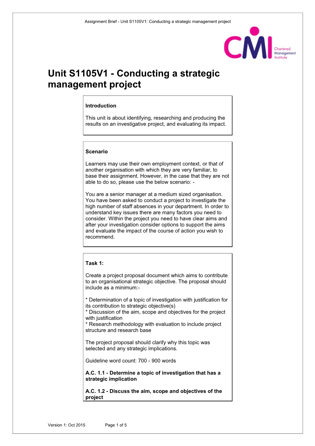 Units1105v1 -Conducting a Strategic Management Project