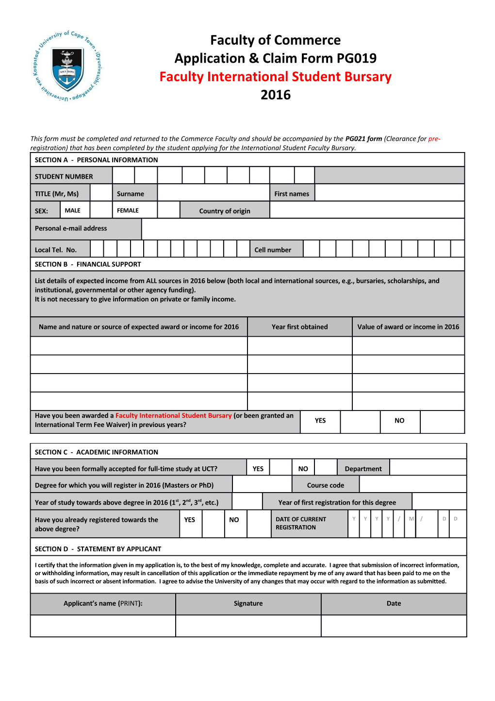 This Form Must Be Completed and Returned to the Commerce Faculty and Should Be Accompanied