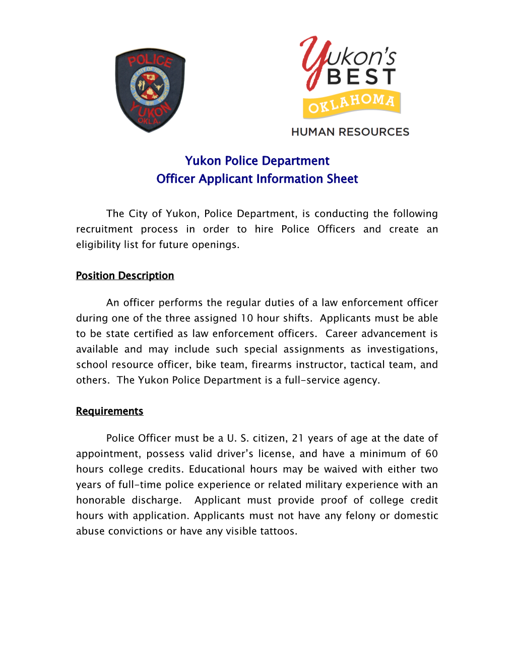 Officer Applicant Information Sheet