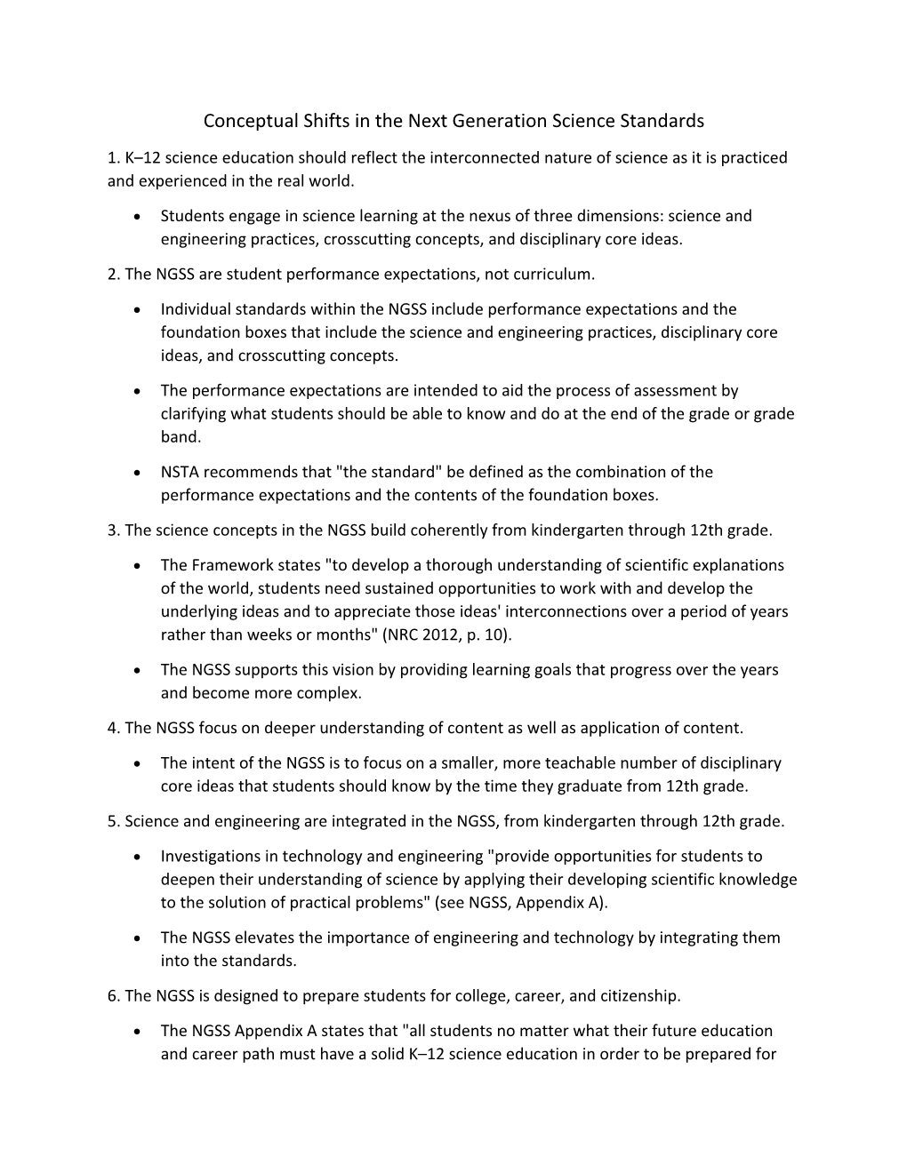 Conceptual Shifts in the Next Generation Science Standards