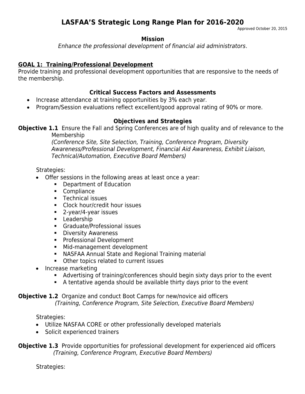 LASFAA S Strategic Long Range Plan for 2005-10