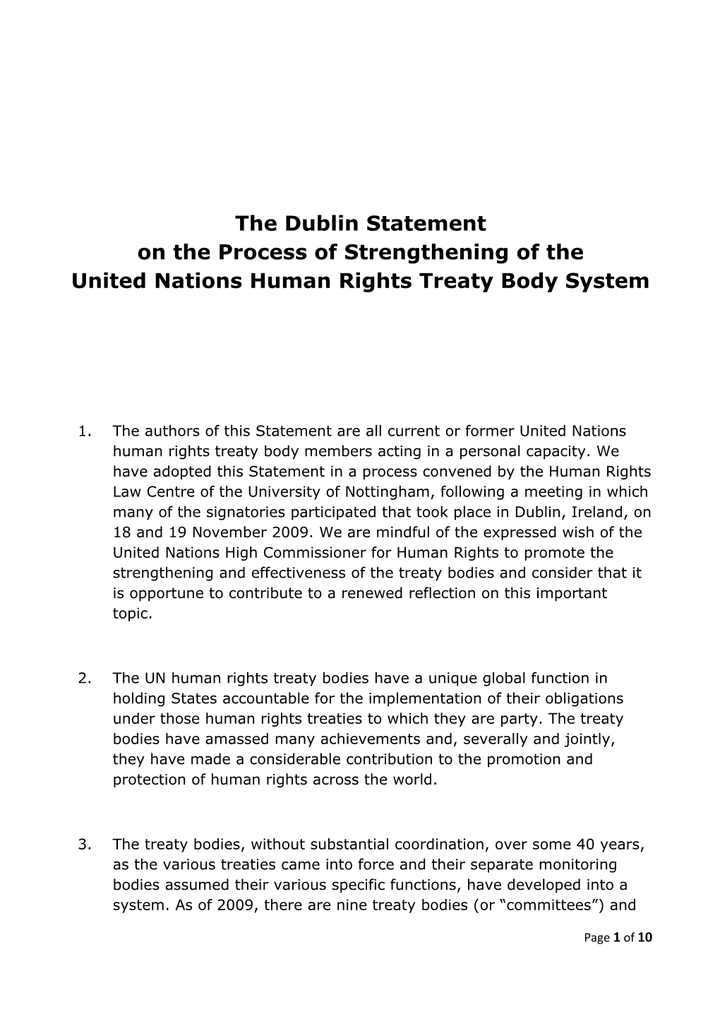 The Dublin Statement on the Process of Strengthening of the United Nations Human Rights