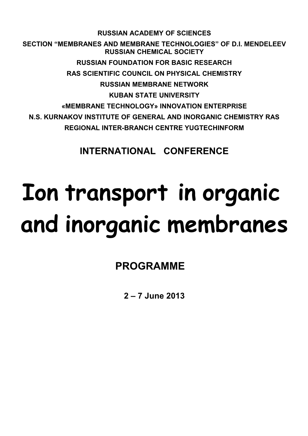 Section Membranes and Membrane Technologies of D.I. Mendeleev Russian Chemical Society