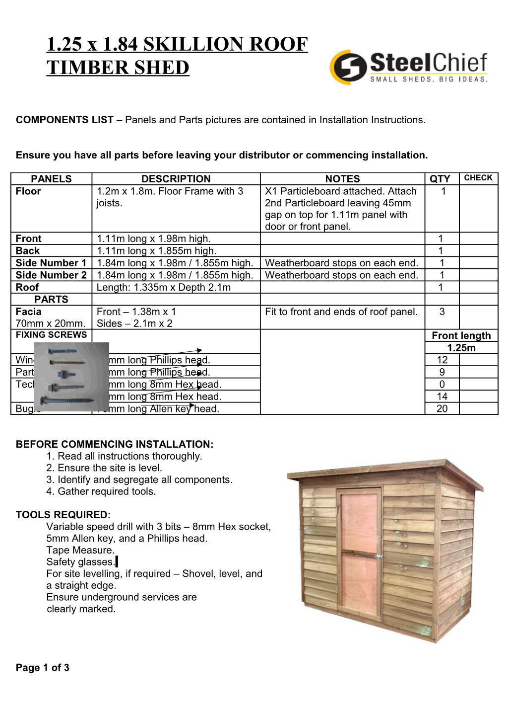 Ensure You Have All Parts Before Leaving Your Distributor Or Commencing Installation