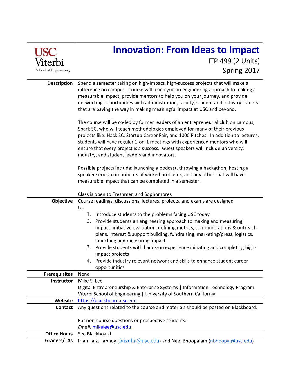 Innovation: from Ideas to Impact