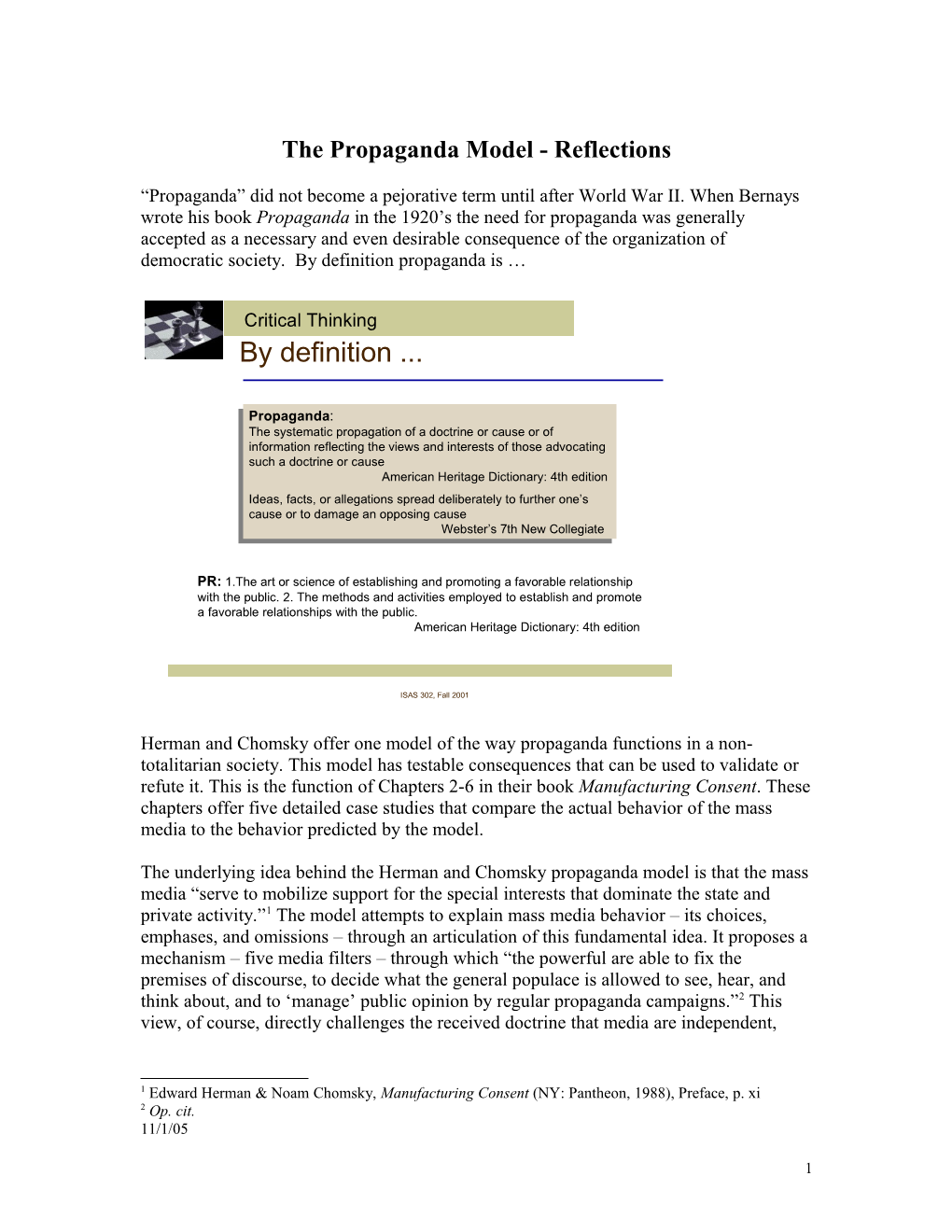 The Propaganda Model - Reflections