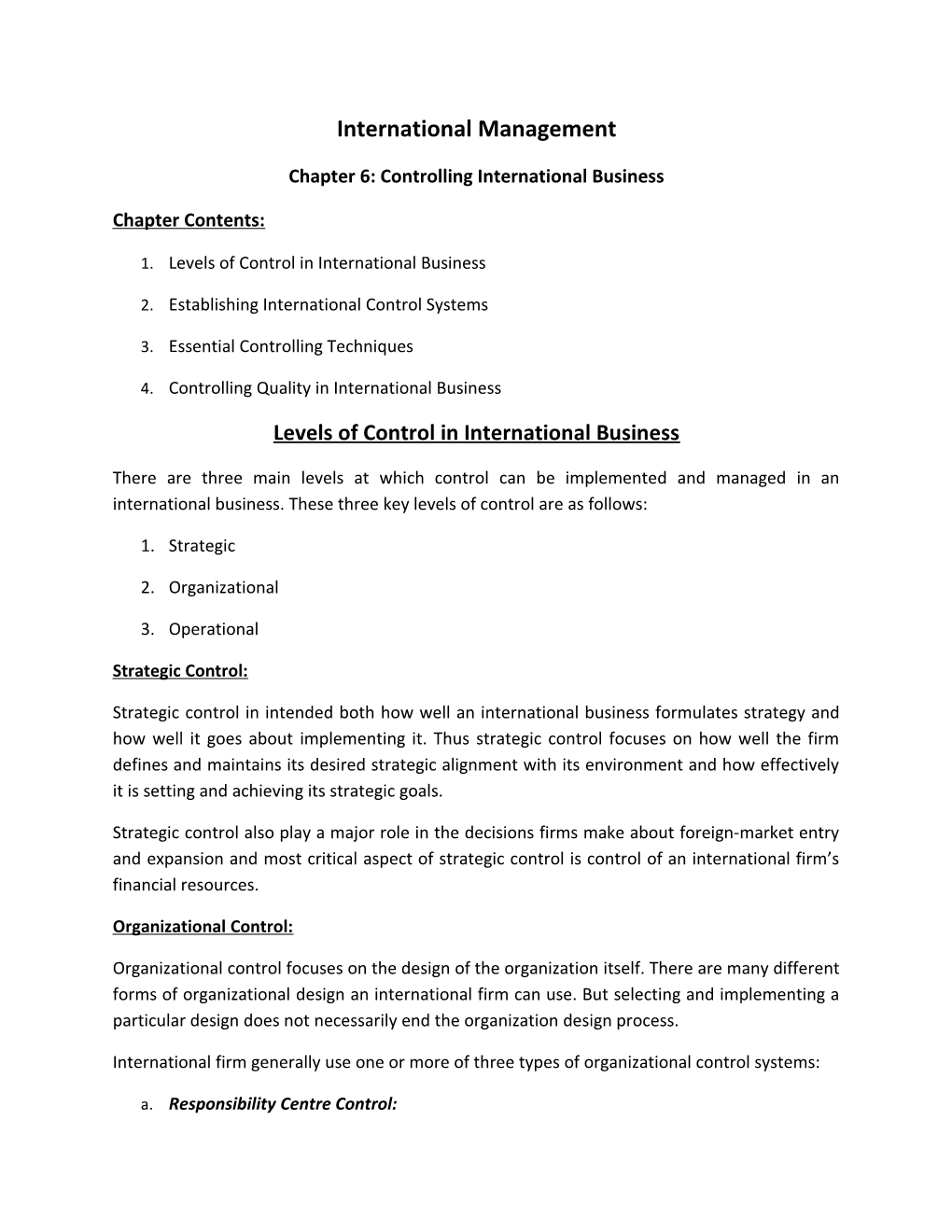 Chapter 6: Controlling International Business
