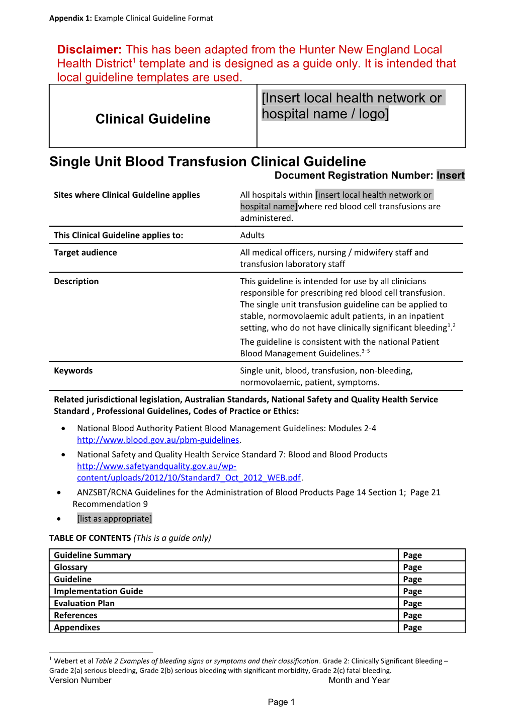 Appendix 1:Example Clinical Guideline Format
