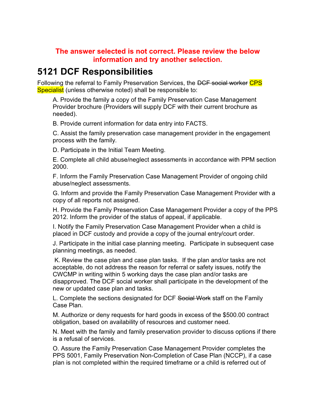 PPM 5121 DCF Responsibilities