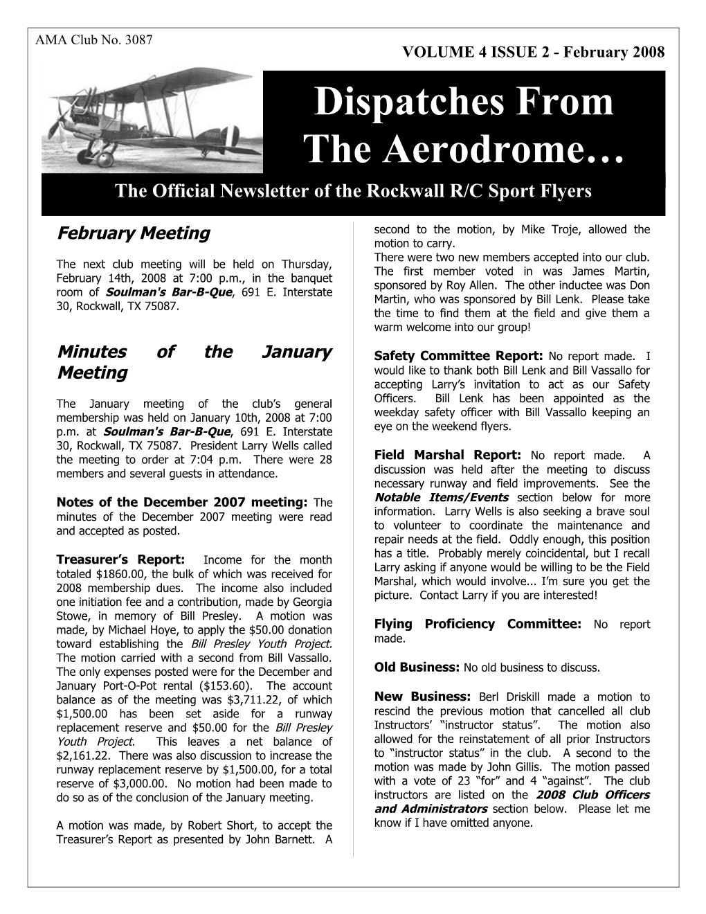 Dispatches from the Aerodrome February 2008Page 1