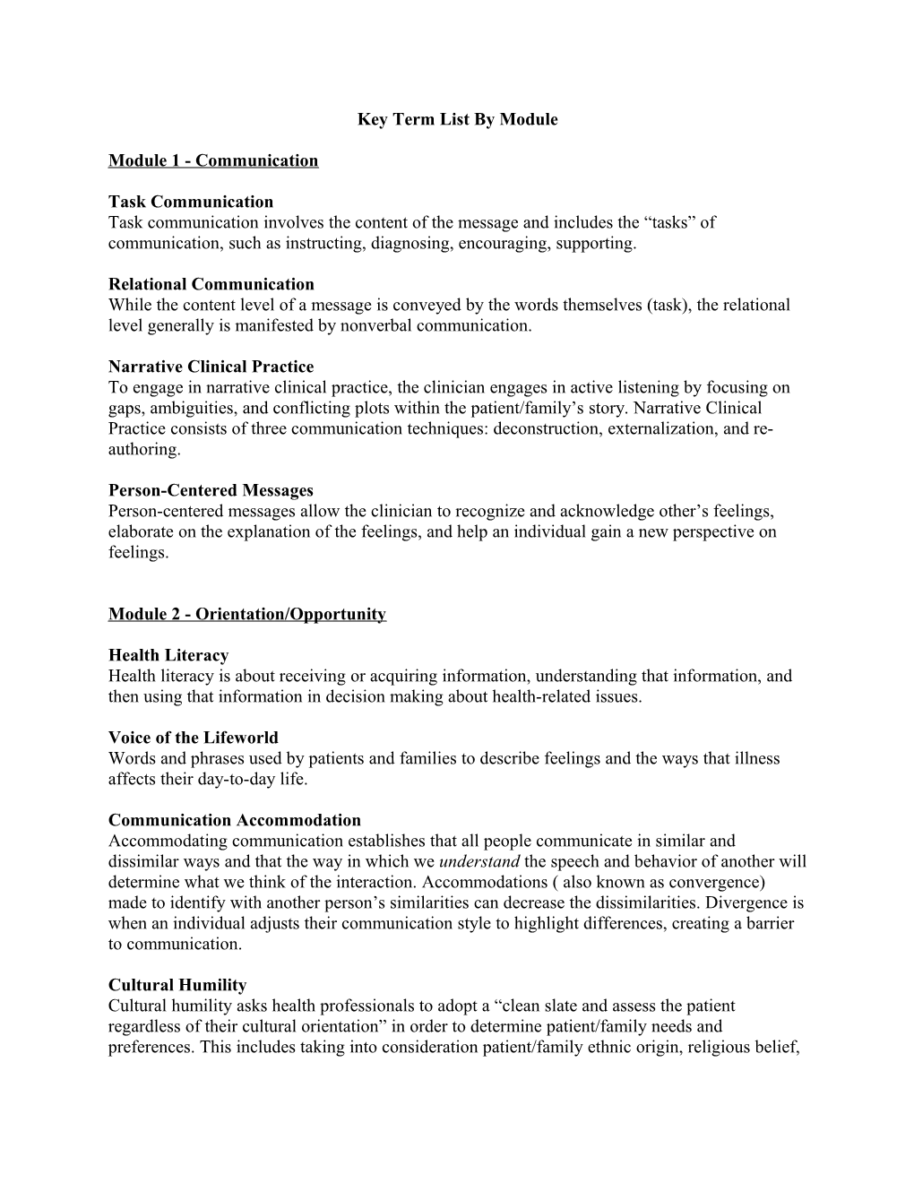 Key Term List by Module