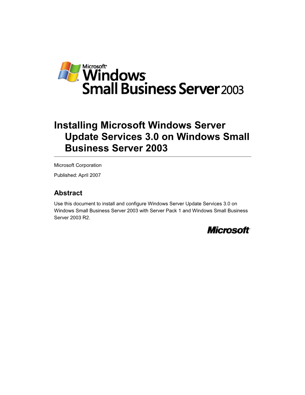 Installing Microsoft Windows Server Update Services 3.0 on Windows Small Business Server 2003