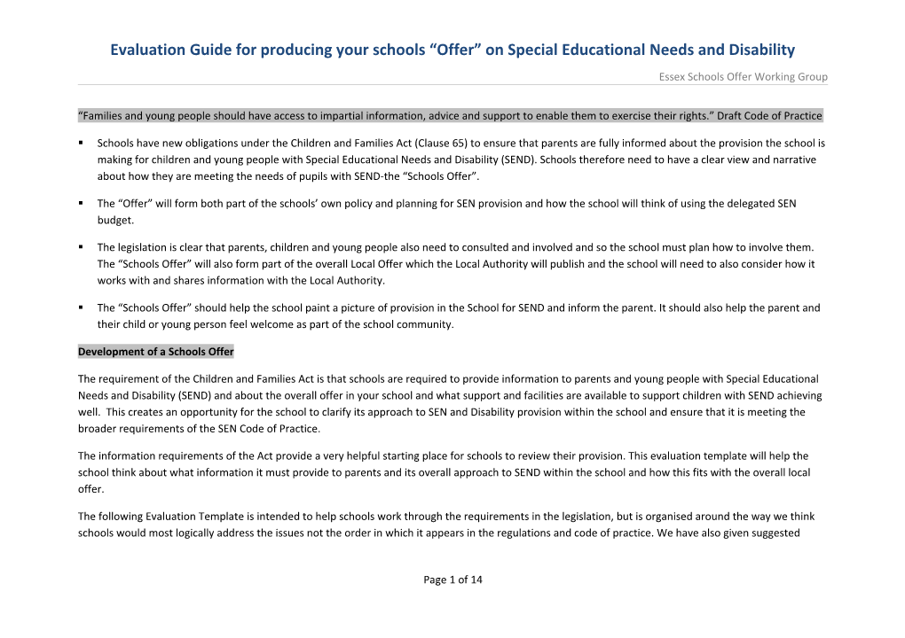 Evaluation Guide for Producing Your Schools Offer on Special Educational Needs and Disability