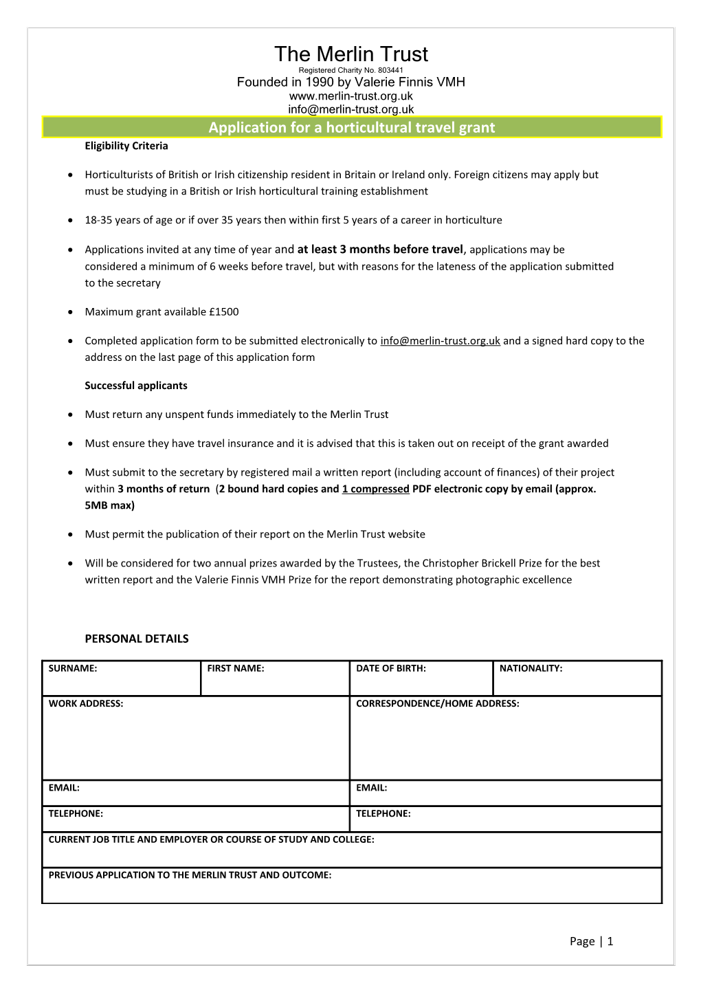 Application for a Horticultural Travel Grant