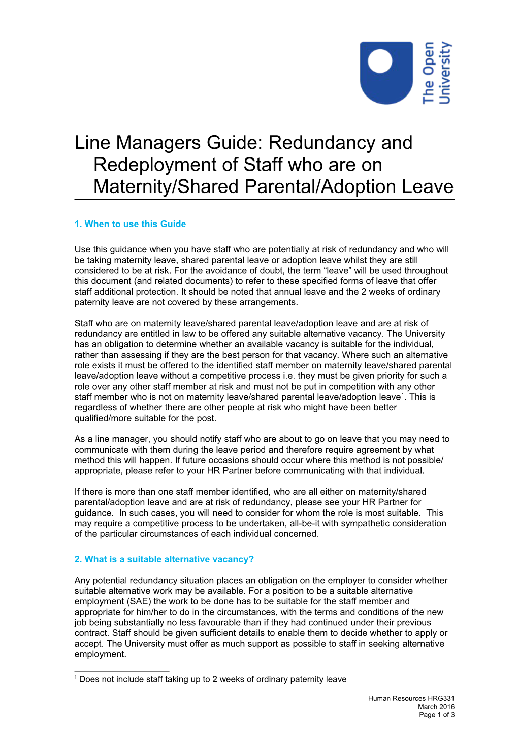 Line Managers Guide: Redundancy and Redeployment of Fixed Term Contract Staff Who Are On