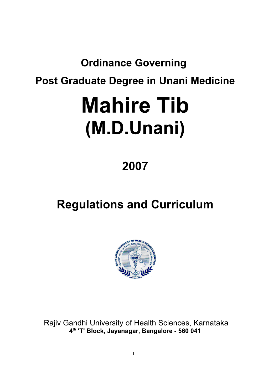 Post Graduate Degree in Unani Medicine