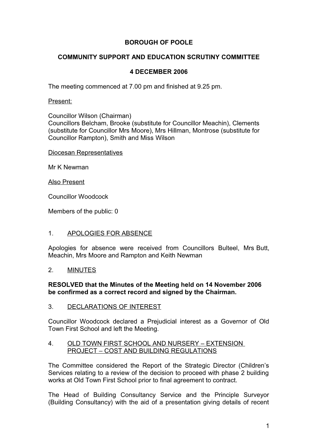Minutes of Community Support and Education Scrutiny Committee 4 December 2006