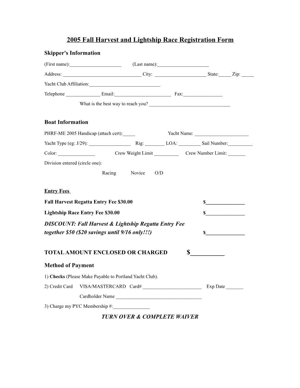2005 Pilot & PHRF/One Design Registration Form