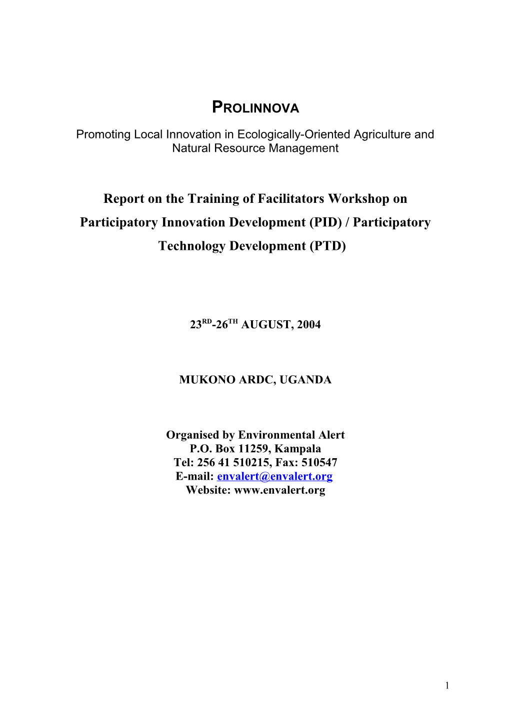 Report on the Training of Facilitators Workshop On