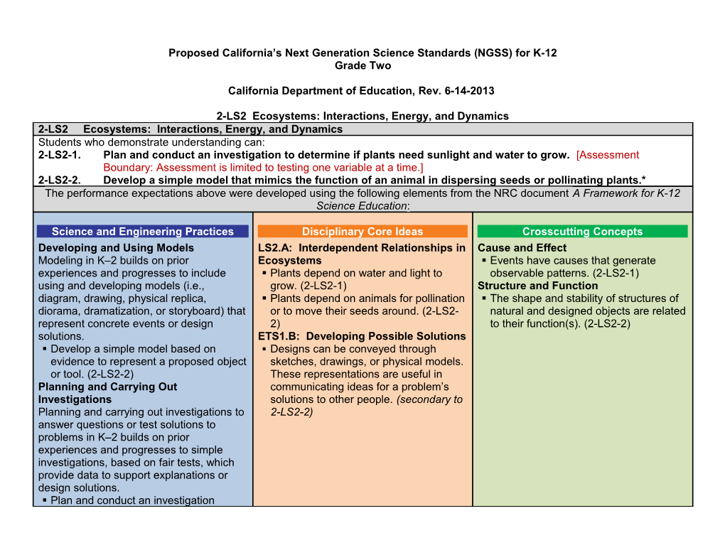 Proposed Grade 2 Standards - NGSS (CA Dept of Education)