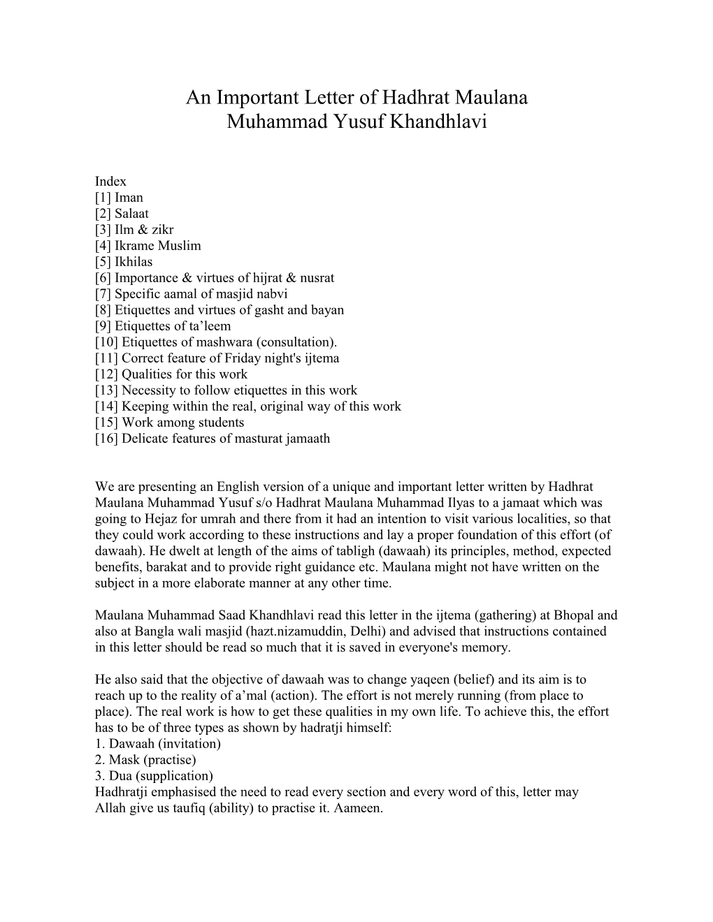 An Important Letter of Hadhrat Maulana