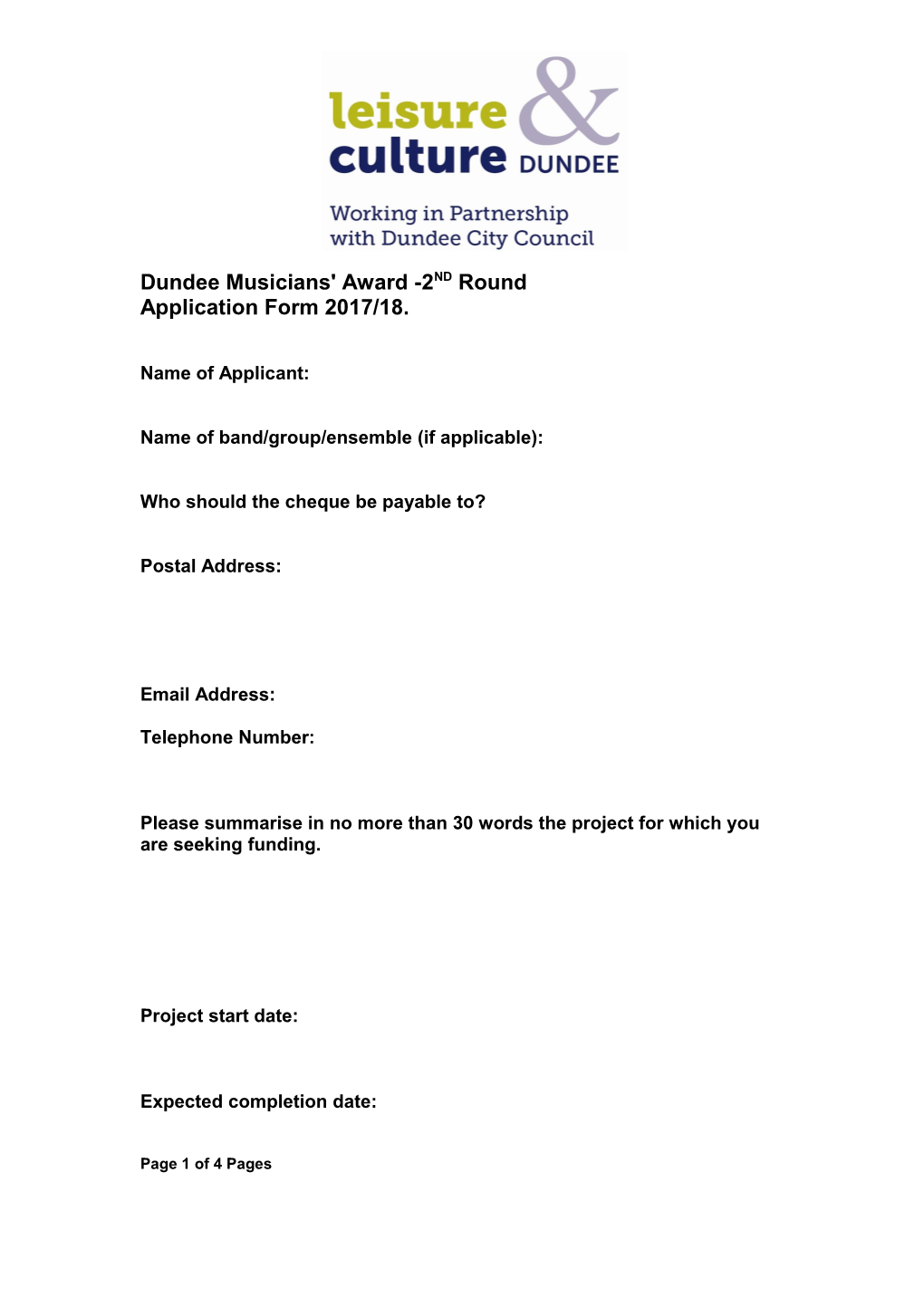 Dundee Musicians' Award Application Form 2010-11