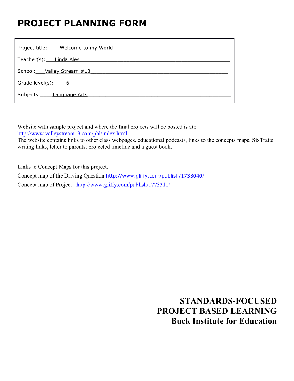 Project Planning Form