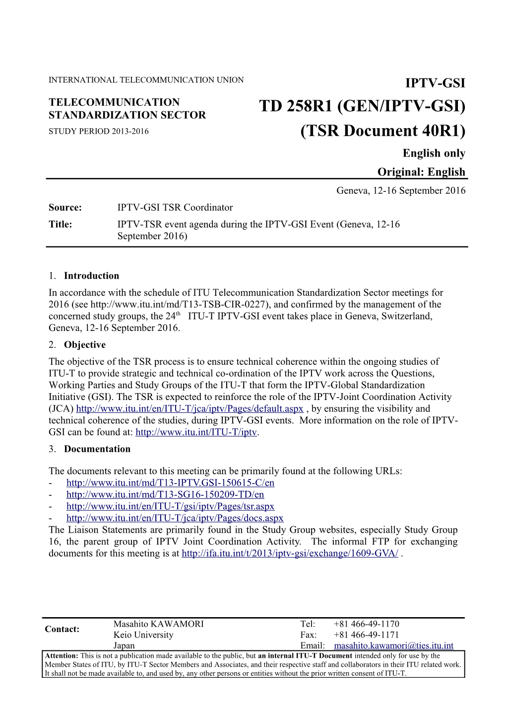1 - TD 258R1 (GEN/IPTV-GSI) TSR Doc.40R1