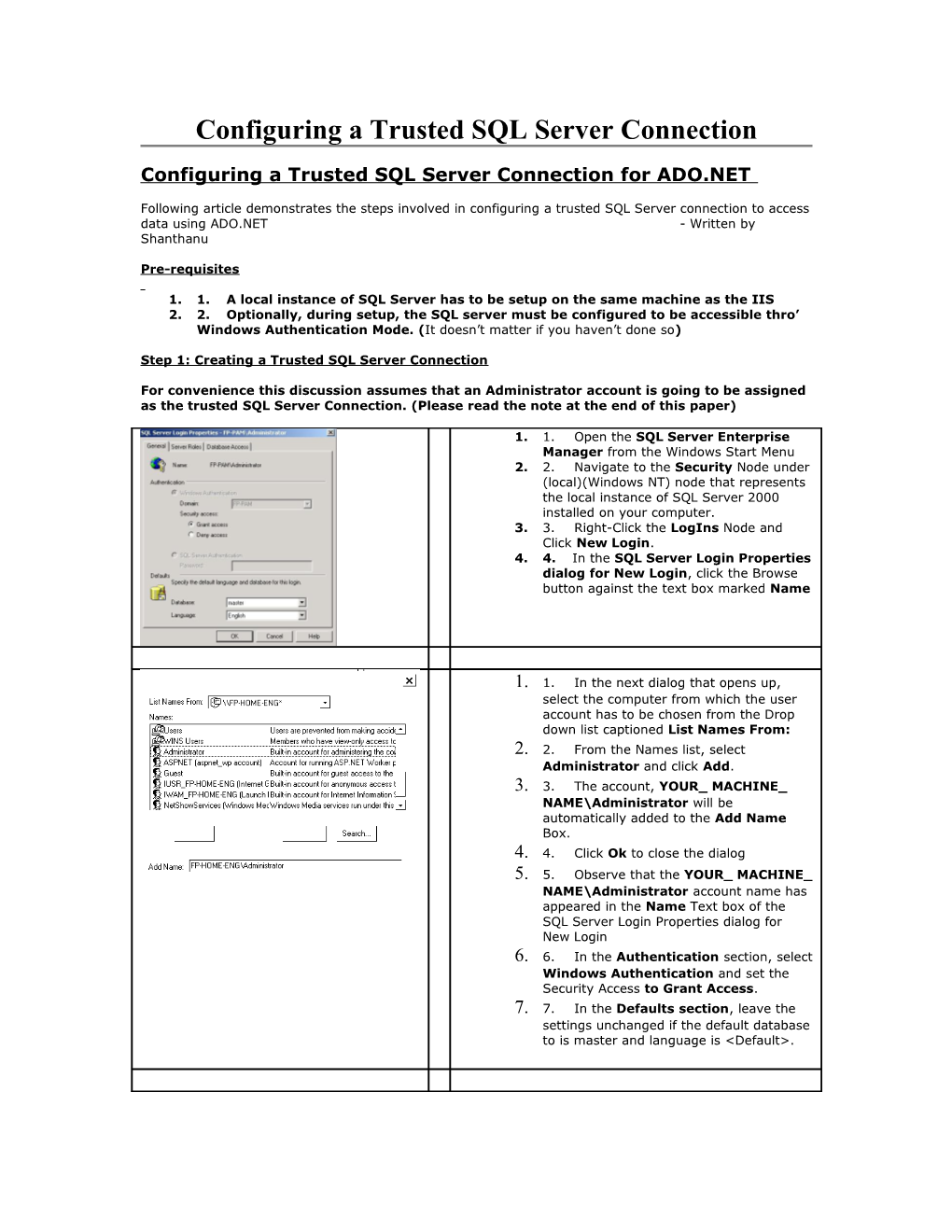 Configuring a Trusted SQL Server Connection