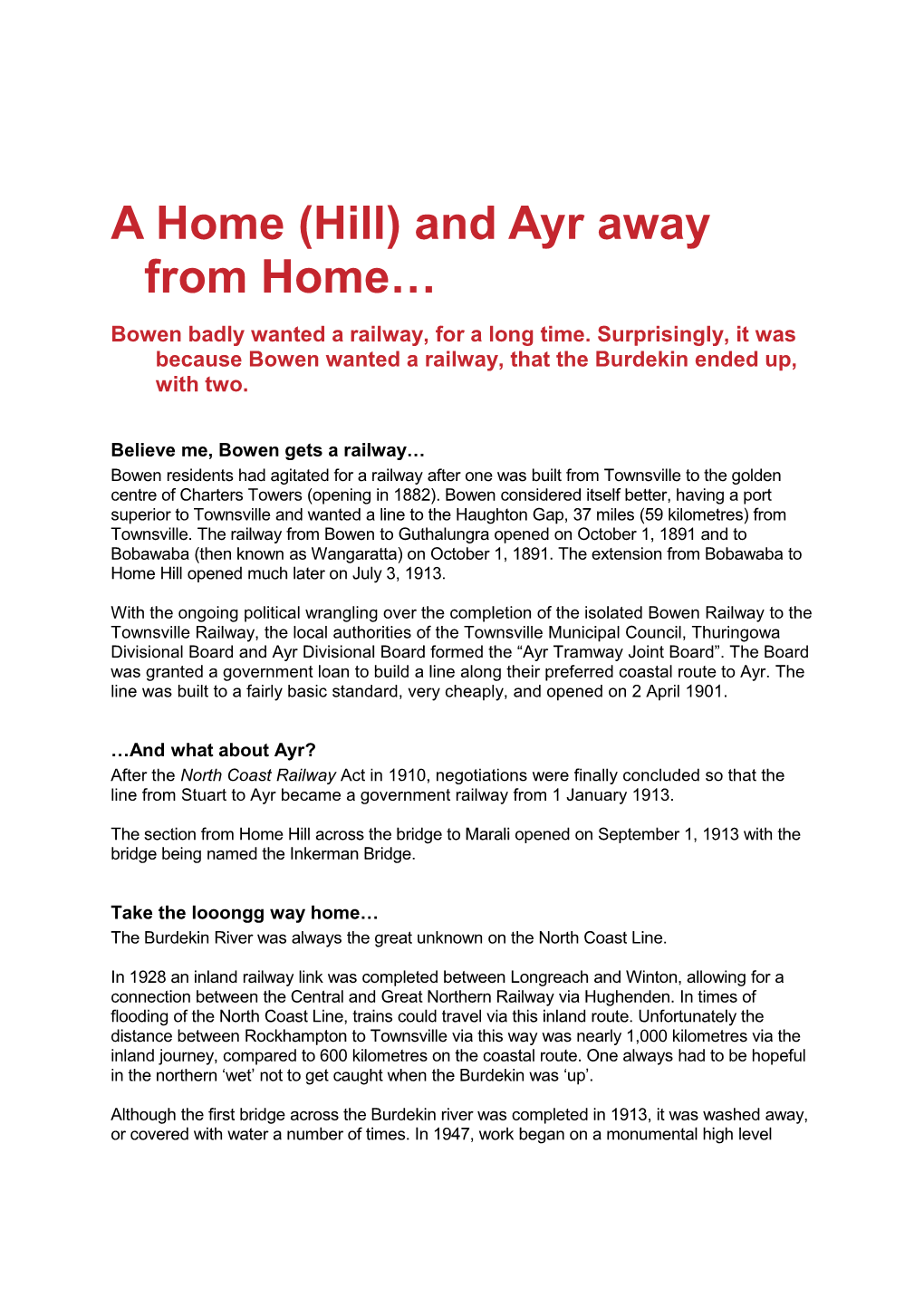 A Home (Hill) and Ayr Away from Home