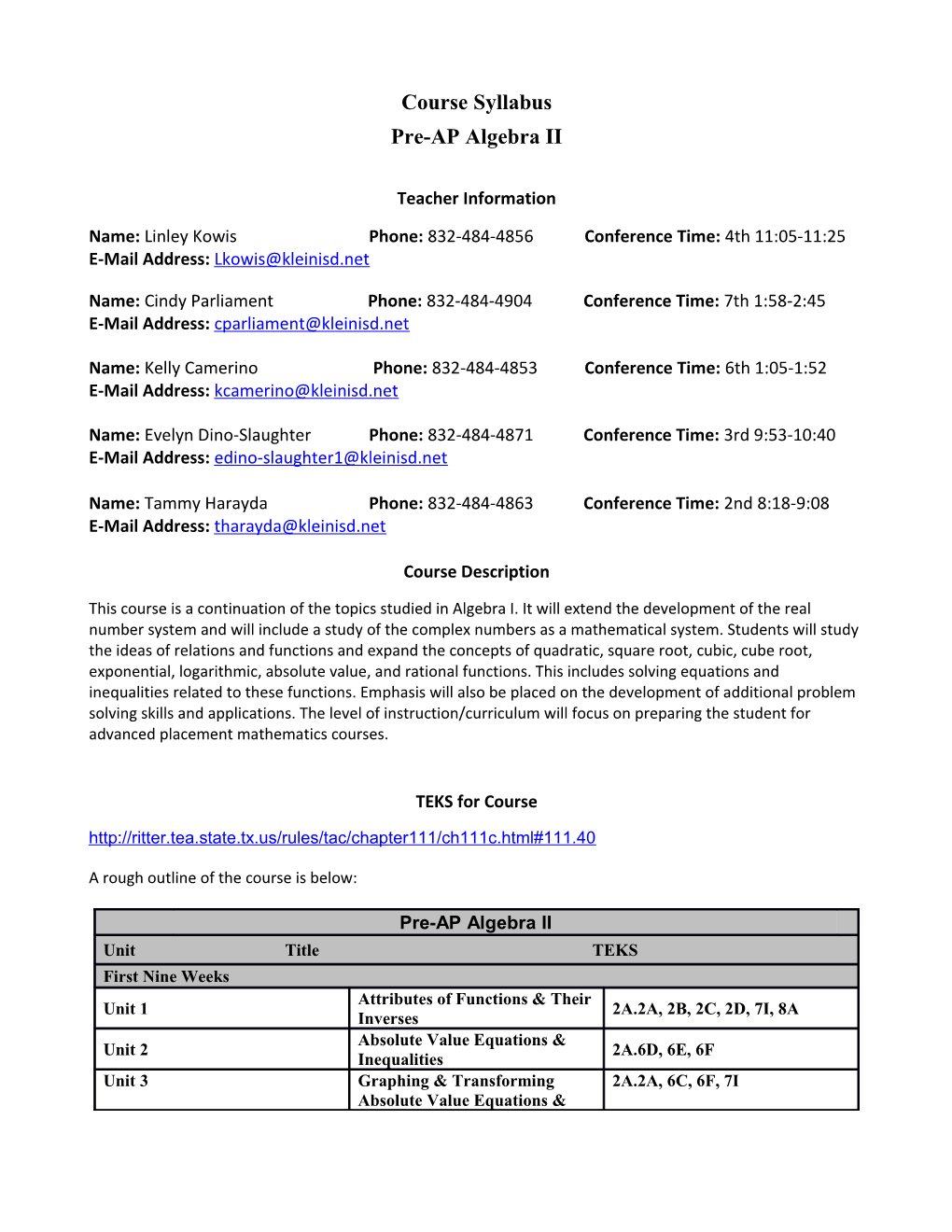 Pre-AP Algebra II