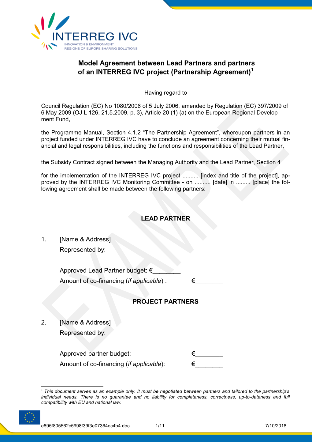 Model Agreement Between Lead Partners and Partners