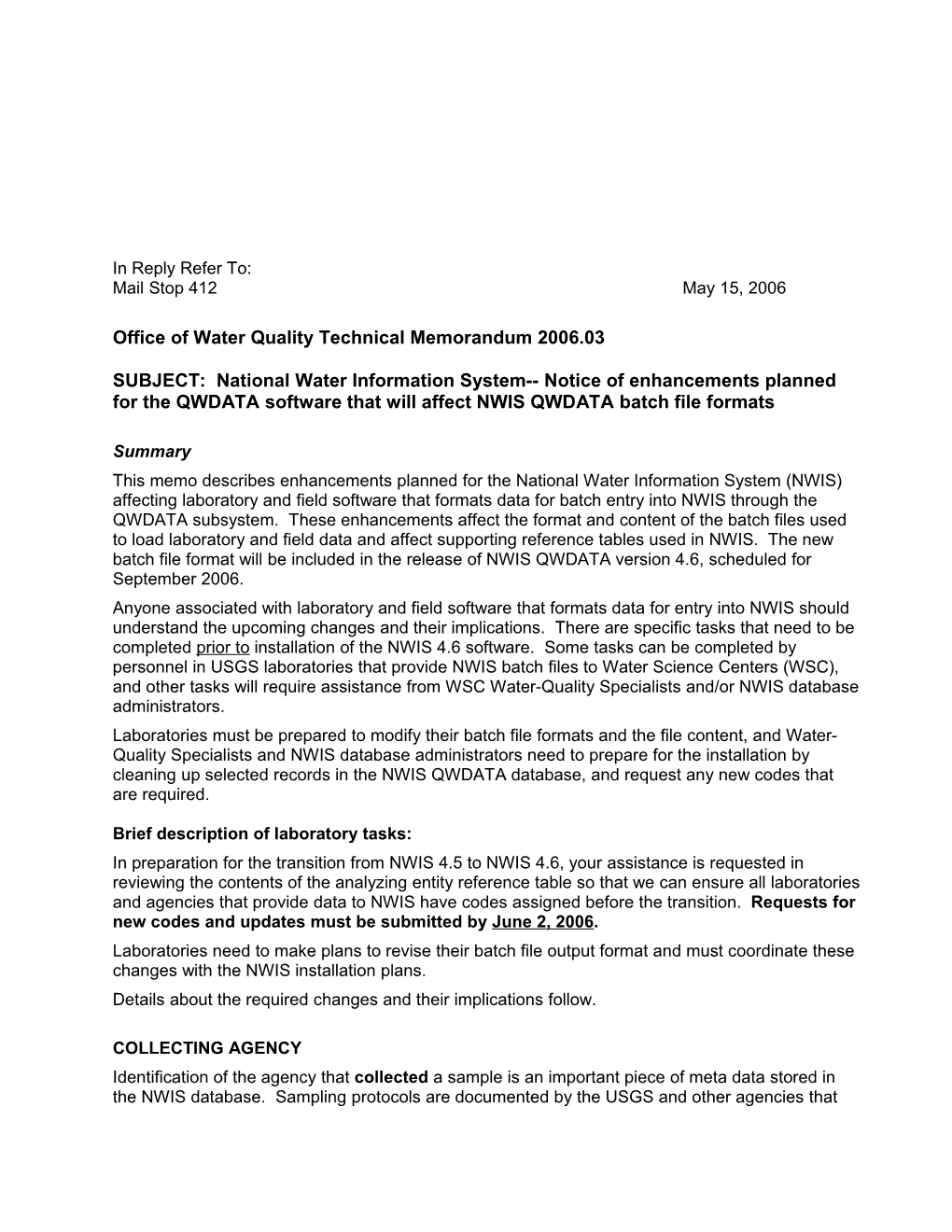 Office of Water Quality Technical Memorandum 2006.03