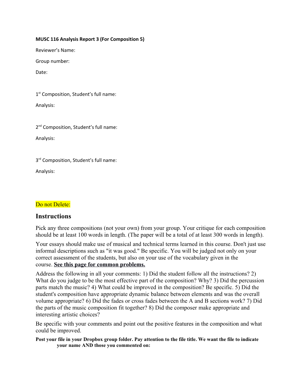 MUSC 116 Analysis Report 3 (For Composition 5)