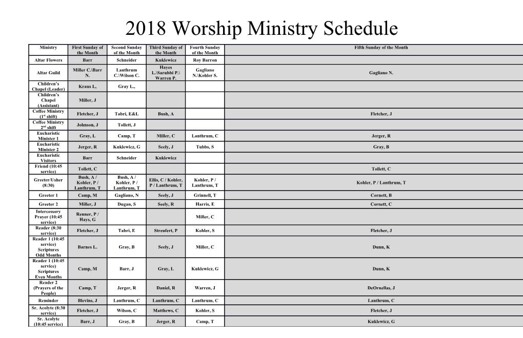 2018Worship Ministry Schedule