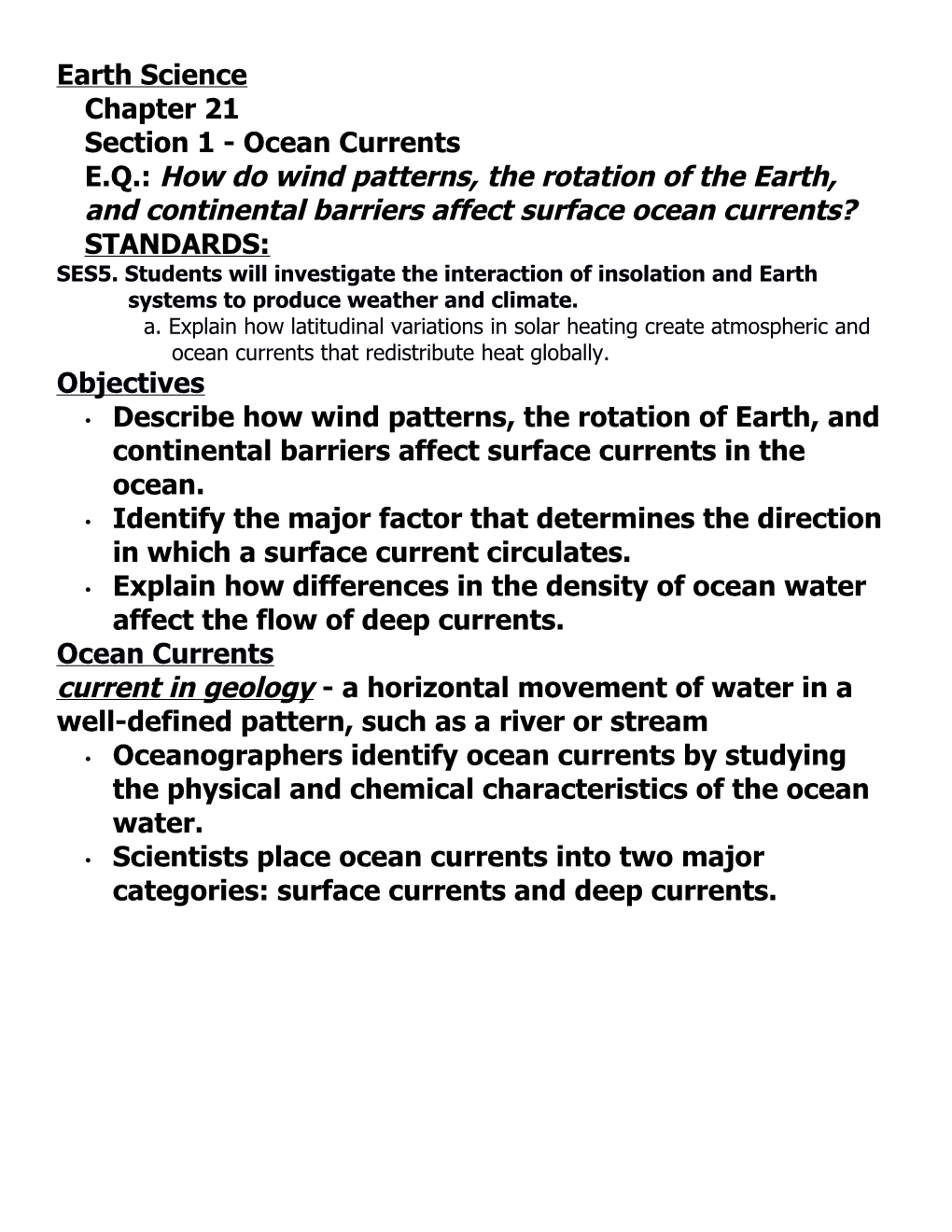 Section 1 - Ocean Currents