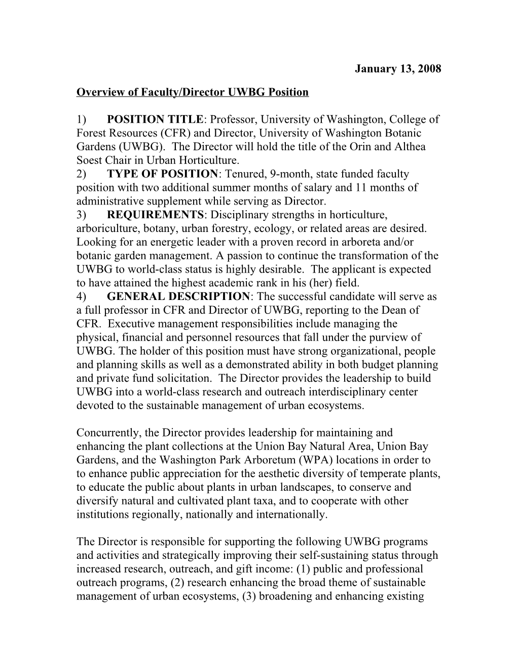 Overview of Faculty Position