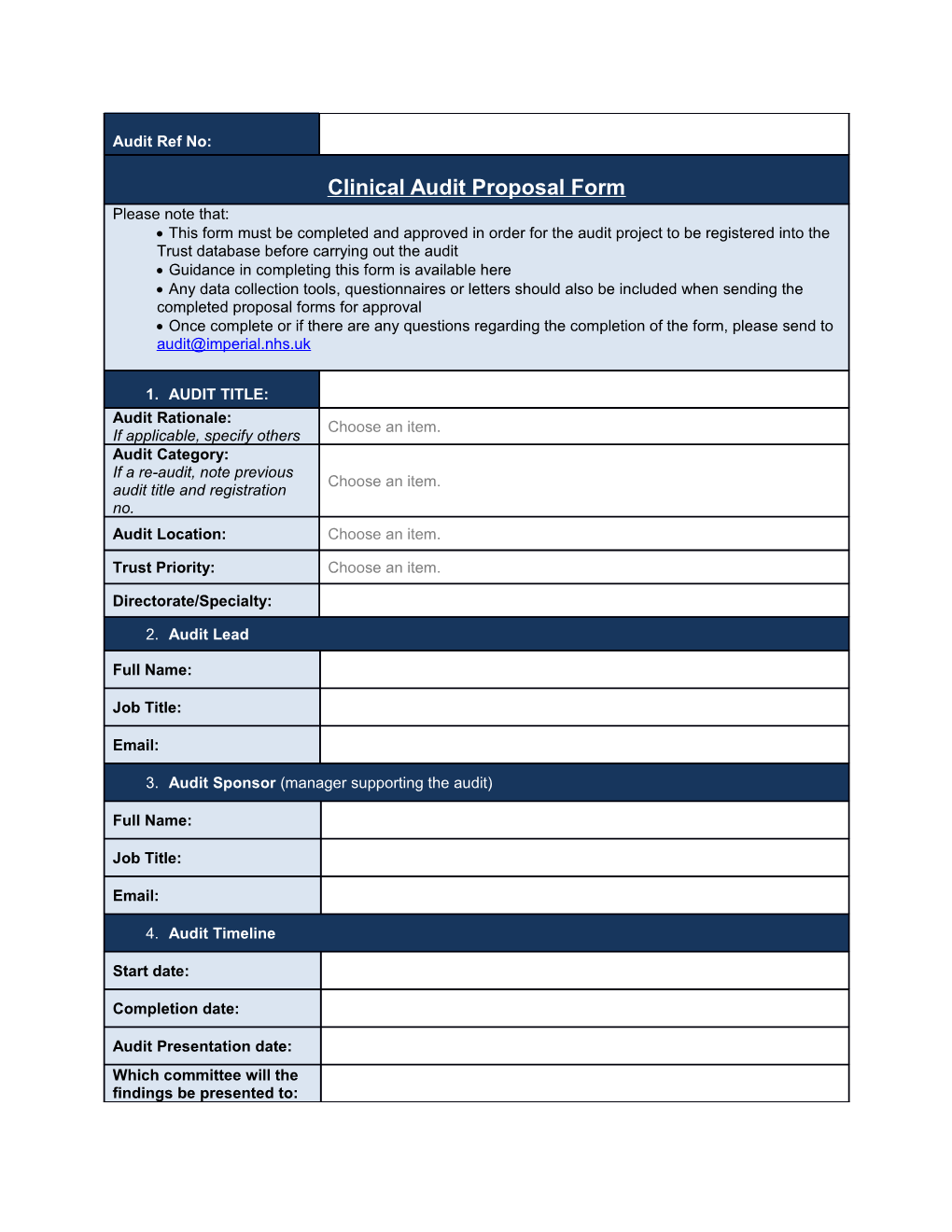 Clinical Audit Proposal Form