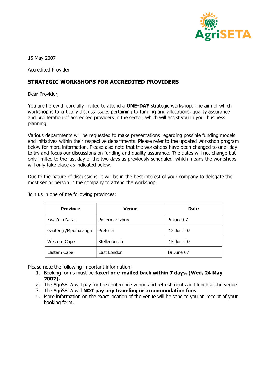 Strategic Workshops for Accredited Providers