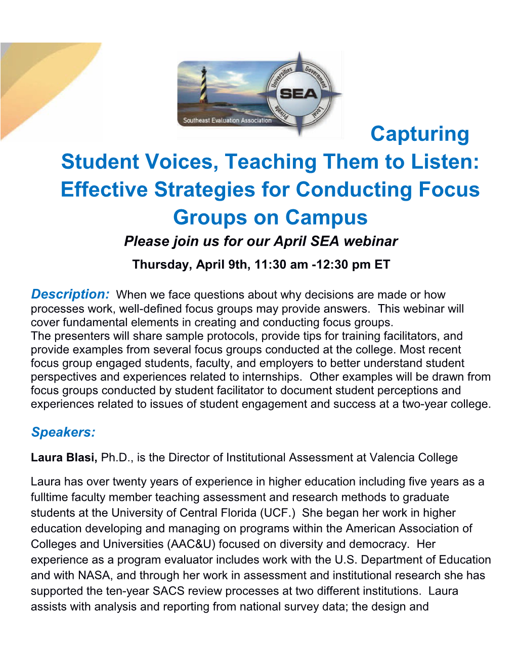 Please Join Us for Our April SEA Webinar