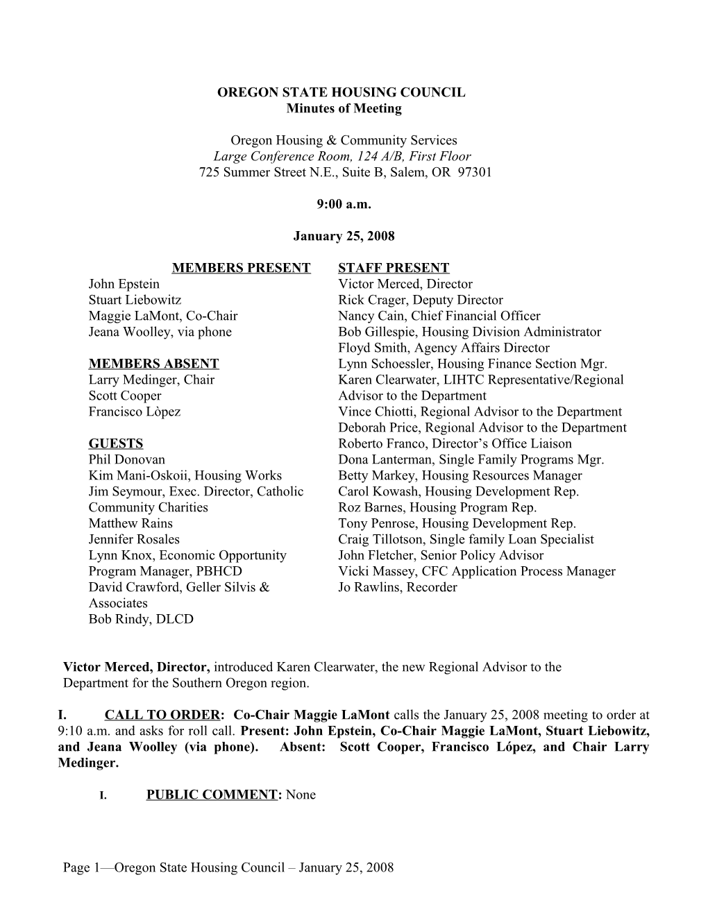 01-25-2008 State Housing Council Meeting Minutes