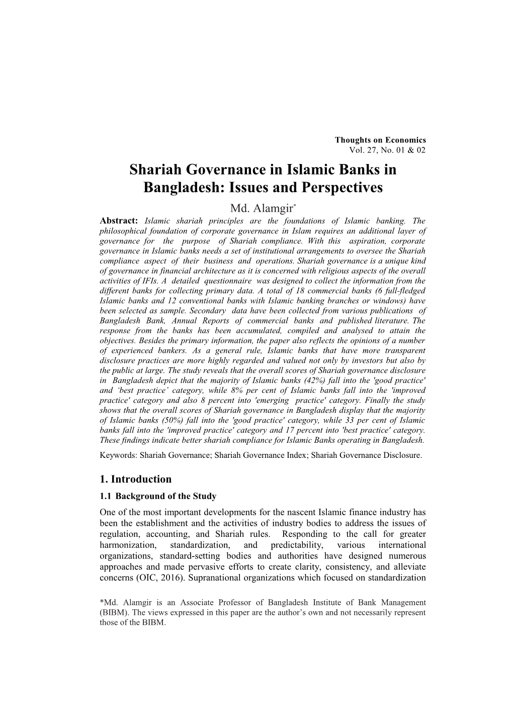 Shariah Governance in Islamic Banks in Bangladesh:Issues and Perspectives