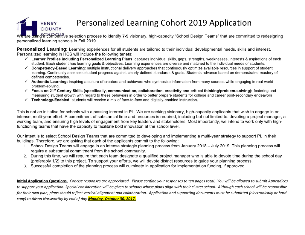 Personalized Learning Cohort 2019Application