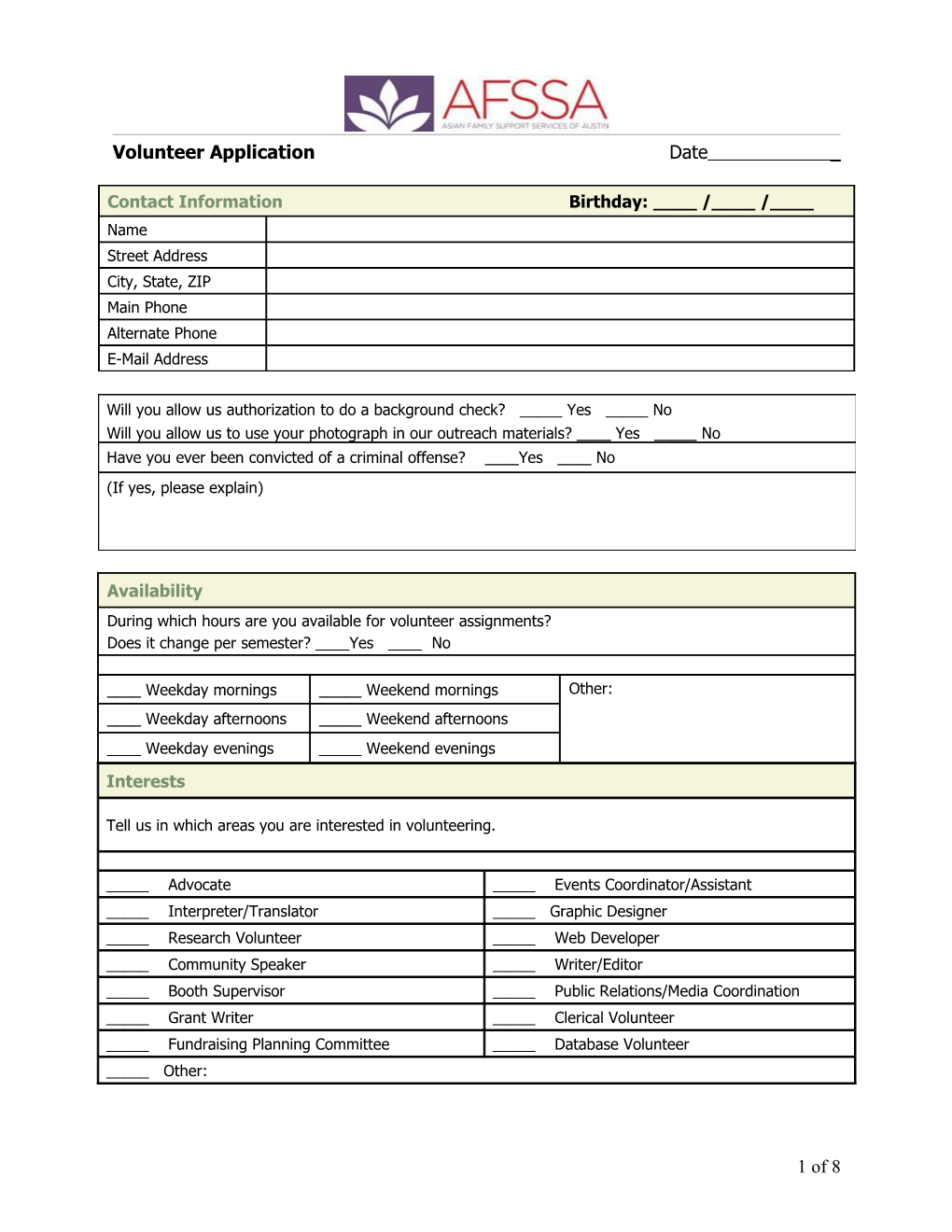 Will You Allow Us Authorization to Do a Background Check? _____ Yes _____ No