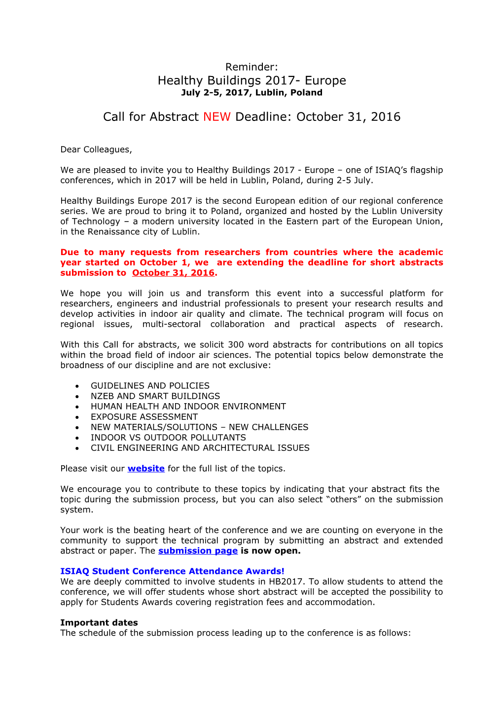 Call for Abstract Newdeadline: October 31, 2016
