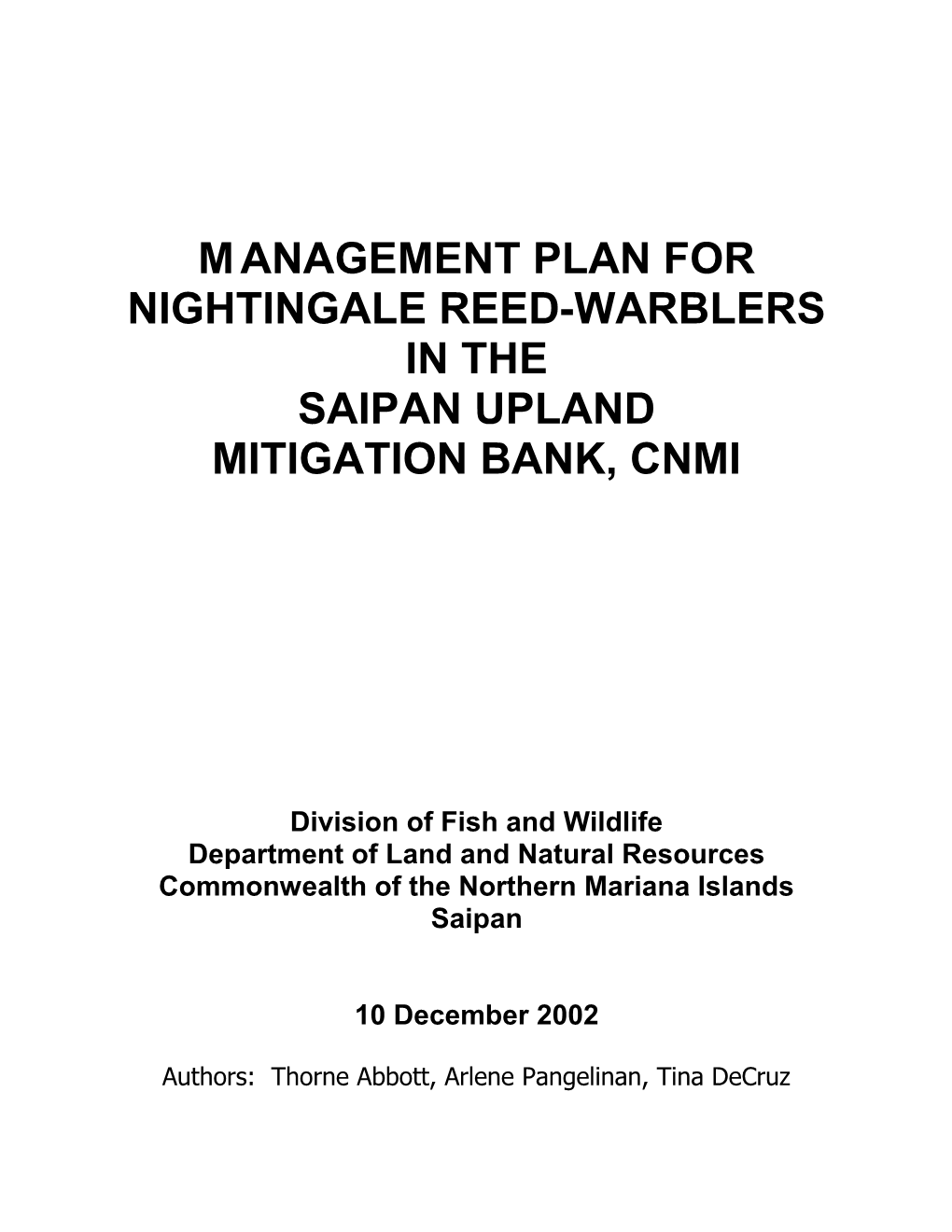 Magement Plan for the Saipan Upland Mitigation Bank