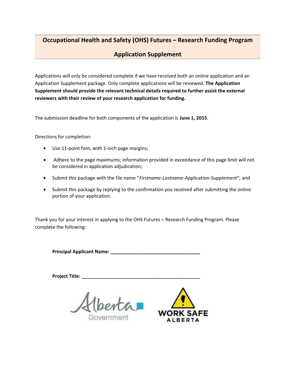 Occupational Health and Safety (OHS) Futures Research Funding Program - Application Supplement